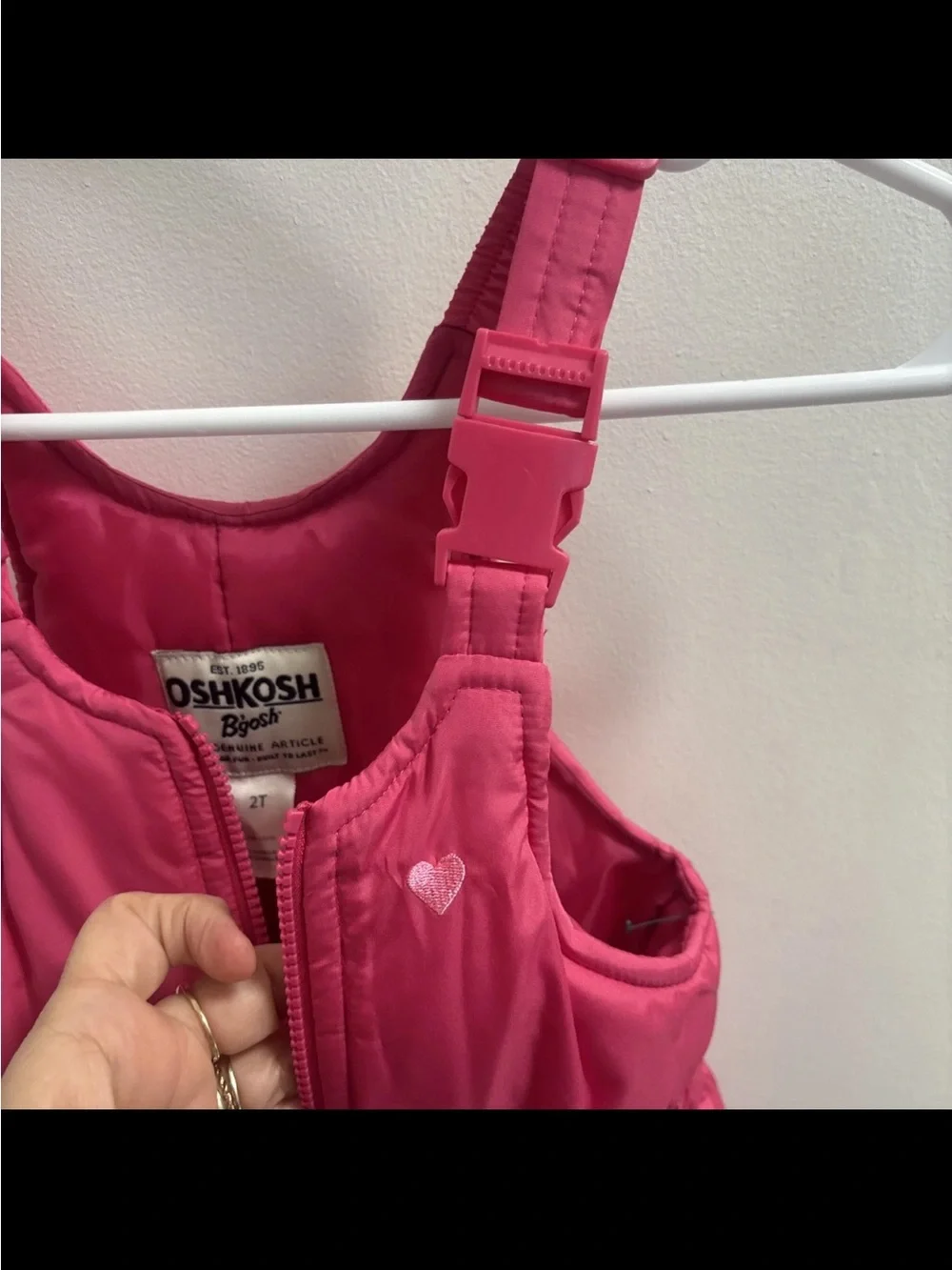 OSHKOSH BGOSH girls pink with heart  SNOW SKI BIB PANTS OVERALLS size 2T
